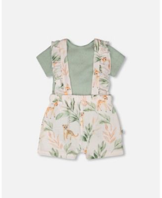 Baby Girls Pointelle Onesie and Cotton Muslin Shortall Set