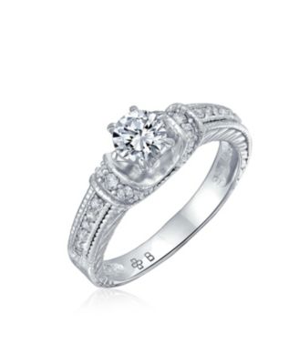  Art Deco Style 1CT CZ Solitaire Ring Prong With Filigree Sides Band