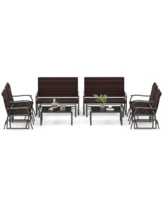 4 PCS Patio Gliding Set Wicker Swing Glider Furniture Set w/ Tempered Glass Coffee Table