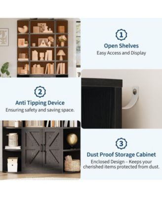 Bookshelf with Doors,6 Tier Bookcase with Storage Cabinet, Modern Farmhouse Freestanding Wood Display Shelves with Book Storage Cabinet