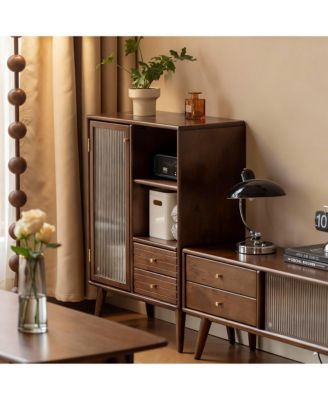 Solid Wood Storage Cabinet with Glass Doors and Adjustable Shelves