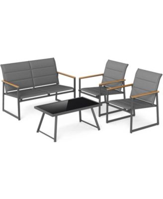 8-Piece Patio Furniture Set Outdoor Conversation Set w/ Padded Fabric Seats