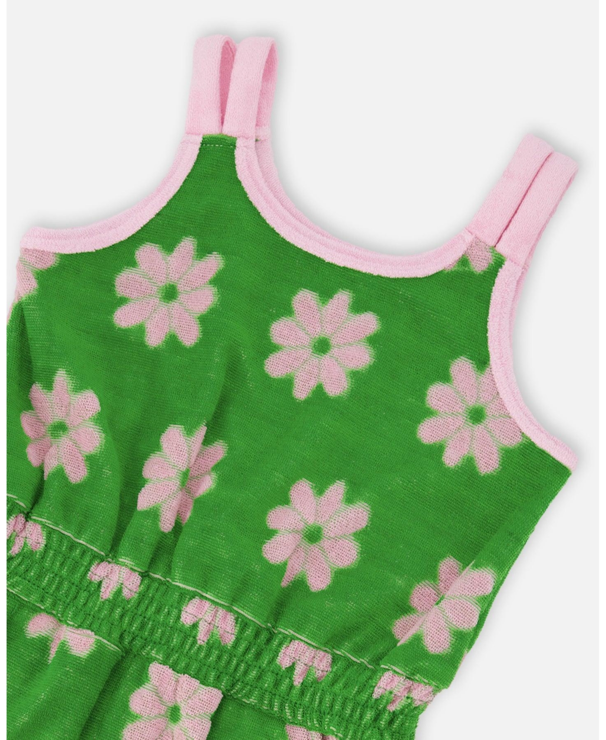 Deux par Big Girls Terry Cloth Sleeveless Jumpsuit Green Printed Flowers