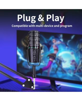XLR/USB Mic Kit: Noise Cancel/Echo/Mute/Volume with Boom Stand for Gaming/Podcast/Streaming/Recording on PC/Mac/PS4/PS5/Phone/Mixers