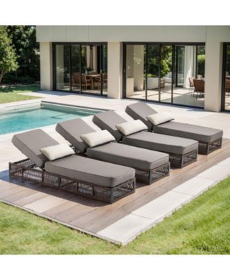 4-Piece Wicker Outdoor Chaise Lounge with 5 In. Thick Olefin Cushions Patio Lounge Chair for Balcony