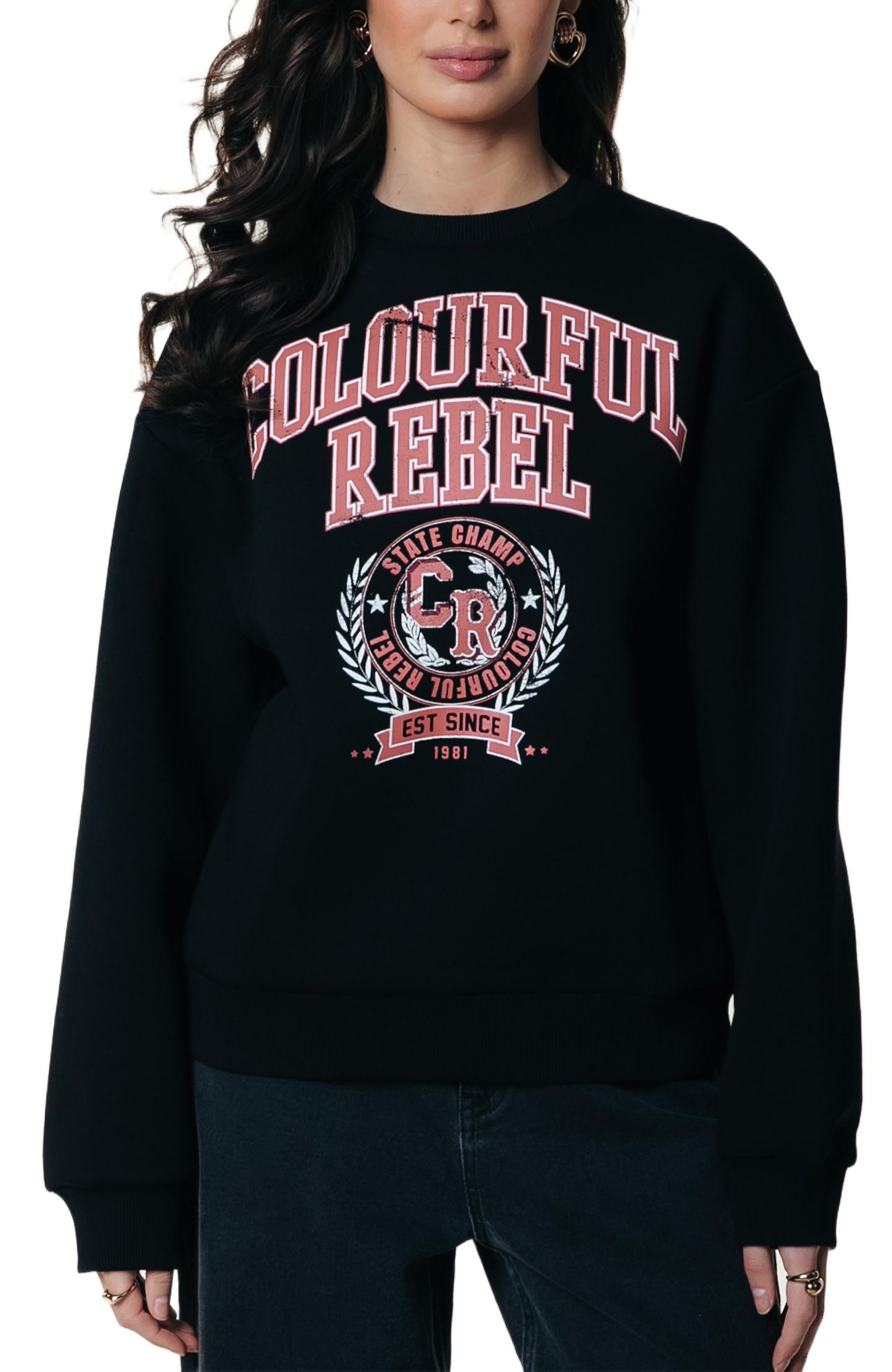 Женский топ Colourful Rebel CR Varsity Relaxed Sweat, цвет: Чёрный — фото 1
