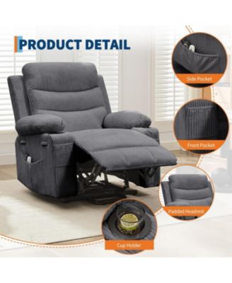 Electric Lift Recliner with Massage & Heat for Elderly, PU Leather Big & Tall Reclining Chair with Cup Holders & Storage