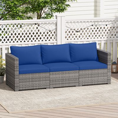 Set of 3 Patio Sectional Sofa Set PE Rattan Modular Couch Furniture Set w/Cushions