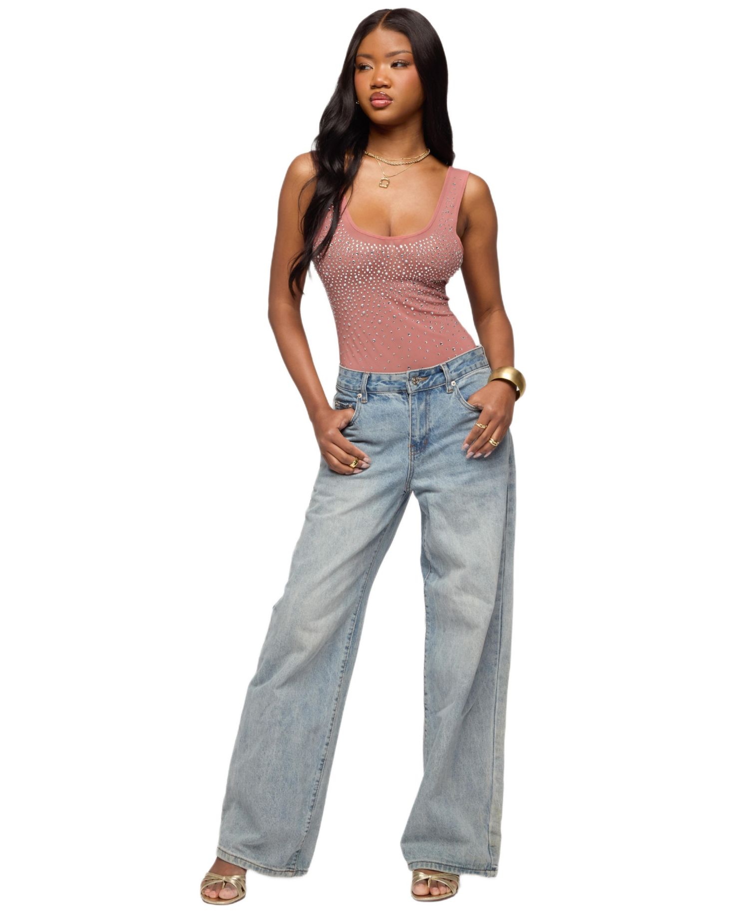 Women's Angelita Rhinestone Sheer Mesh Bodysuit