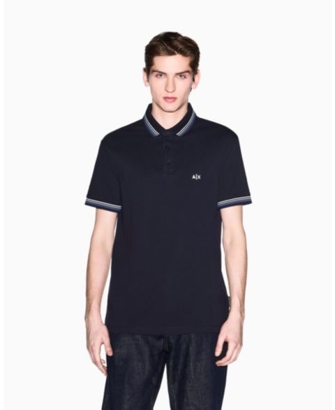 Мужское поло A|X Armani Exchange Short Sleeve Pique Tipping Polo Shirt, цвет: Глубокий тёмно-синий