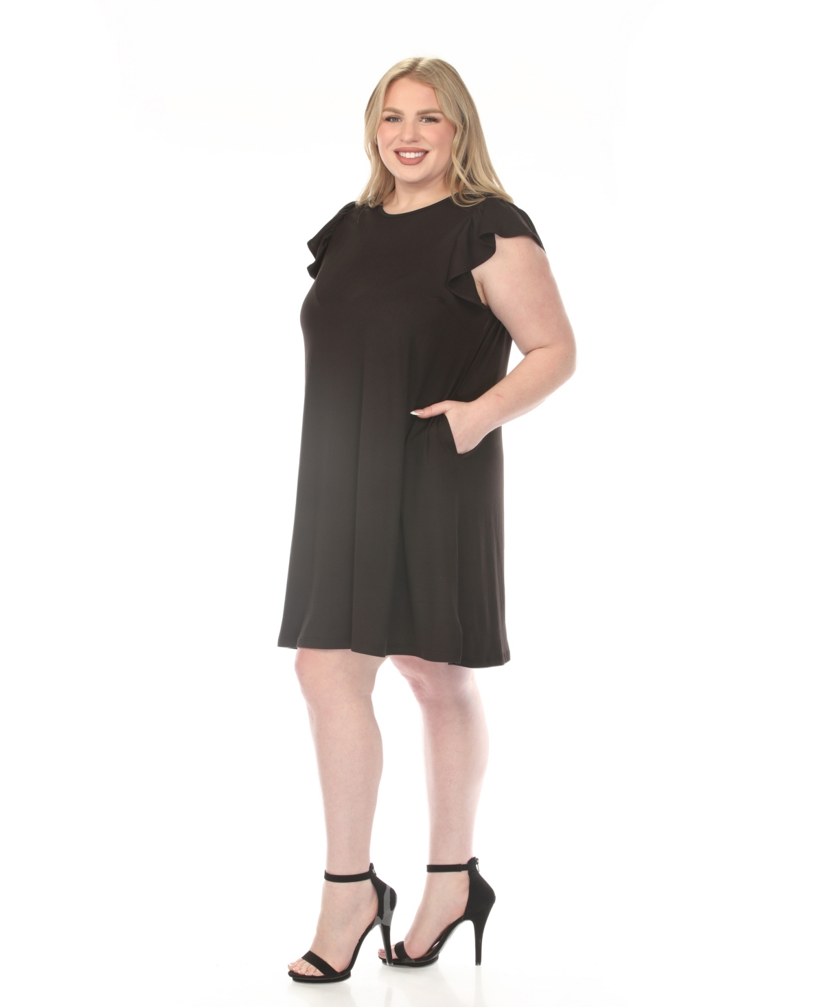 White Mark Plus Crew Neck Ruffle Sleeve Dress