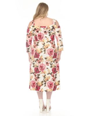 Plus Size Cold Shoulder 3/4 Sleeve Dress