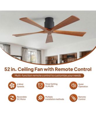 52-inch Modern Black 5-Blade without Light Ceiling Fan with Remote Control and Timing Function