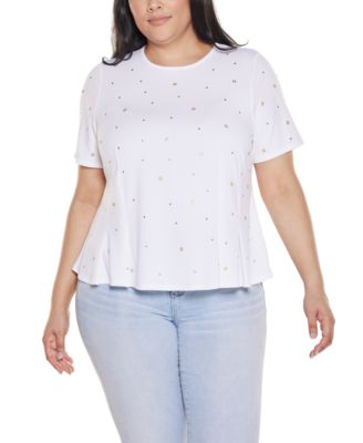 Plus Size Grommet and Nailhead Pleated-Hem Top