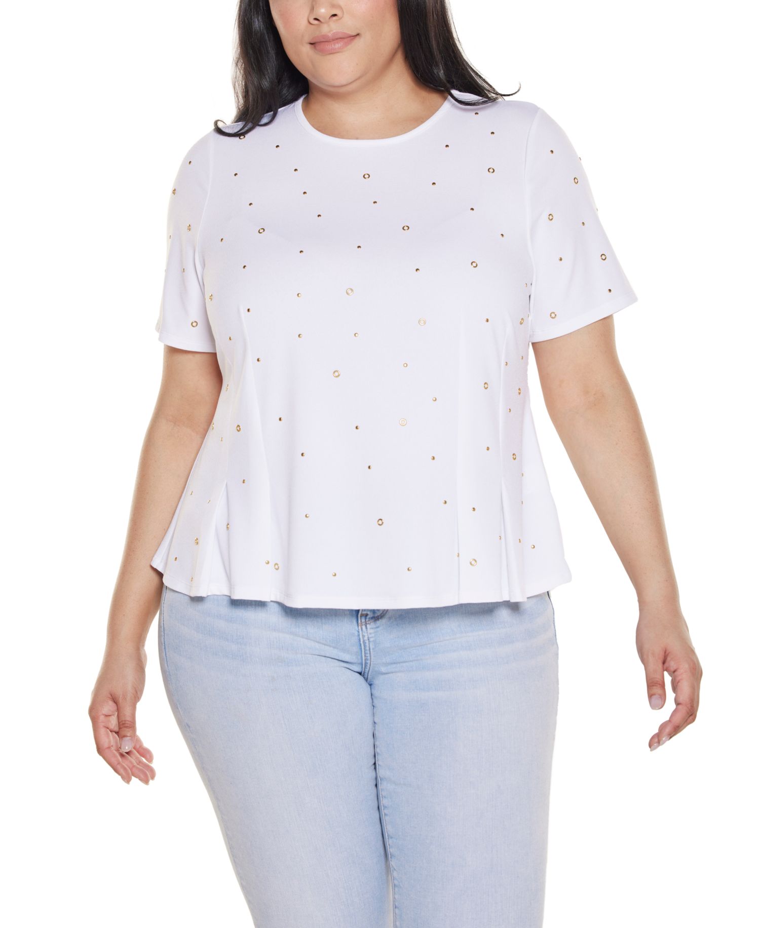 Plus Grommet And Nailhead Pleated Hem Top