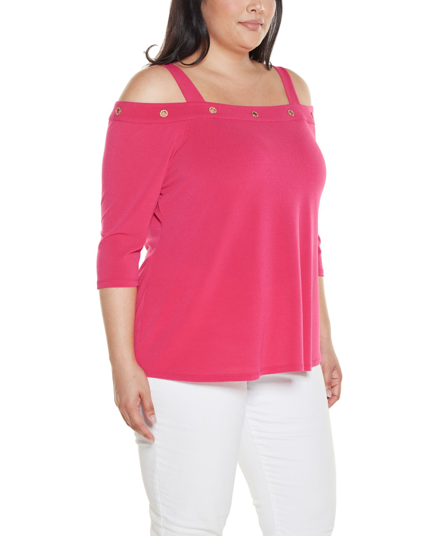 Plus Size Grommet-Trim Cold Shoulder Top