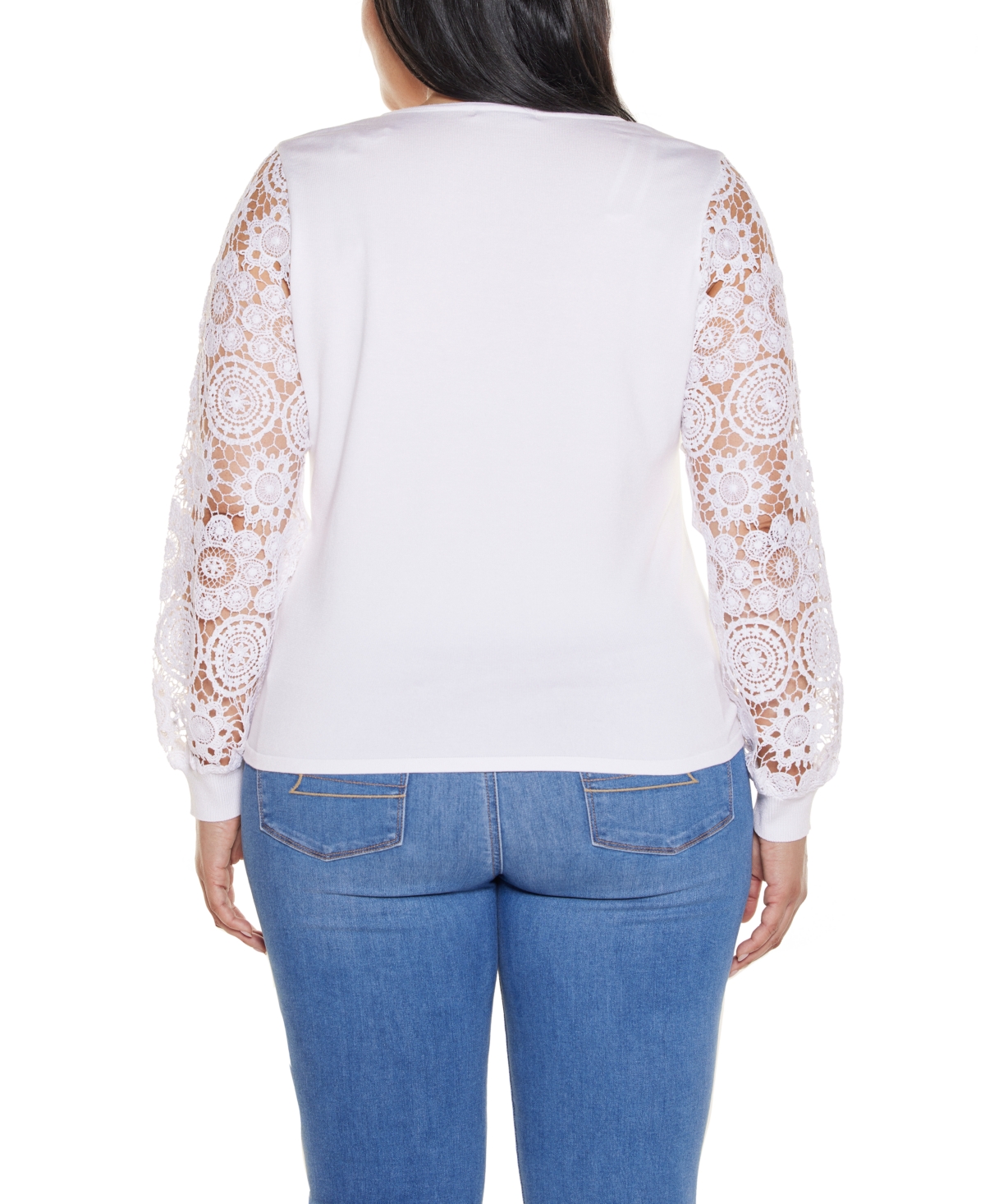 Belldini Plus Crochet Lace Blouson Sleeve Sweater