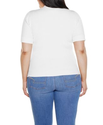 Plus Size Collared Quarter-Zip Ribbed-Knit Sweater