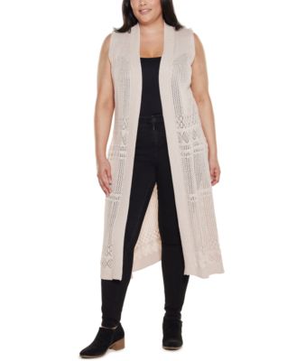 Plus Size Pointelle Sleeveless Duster Cardigan
