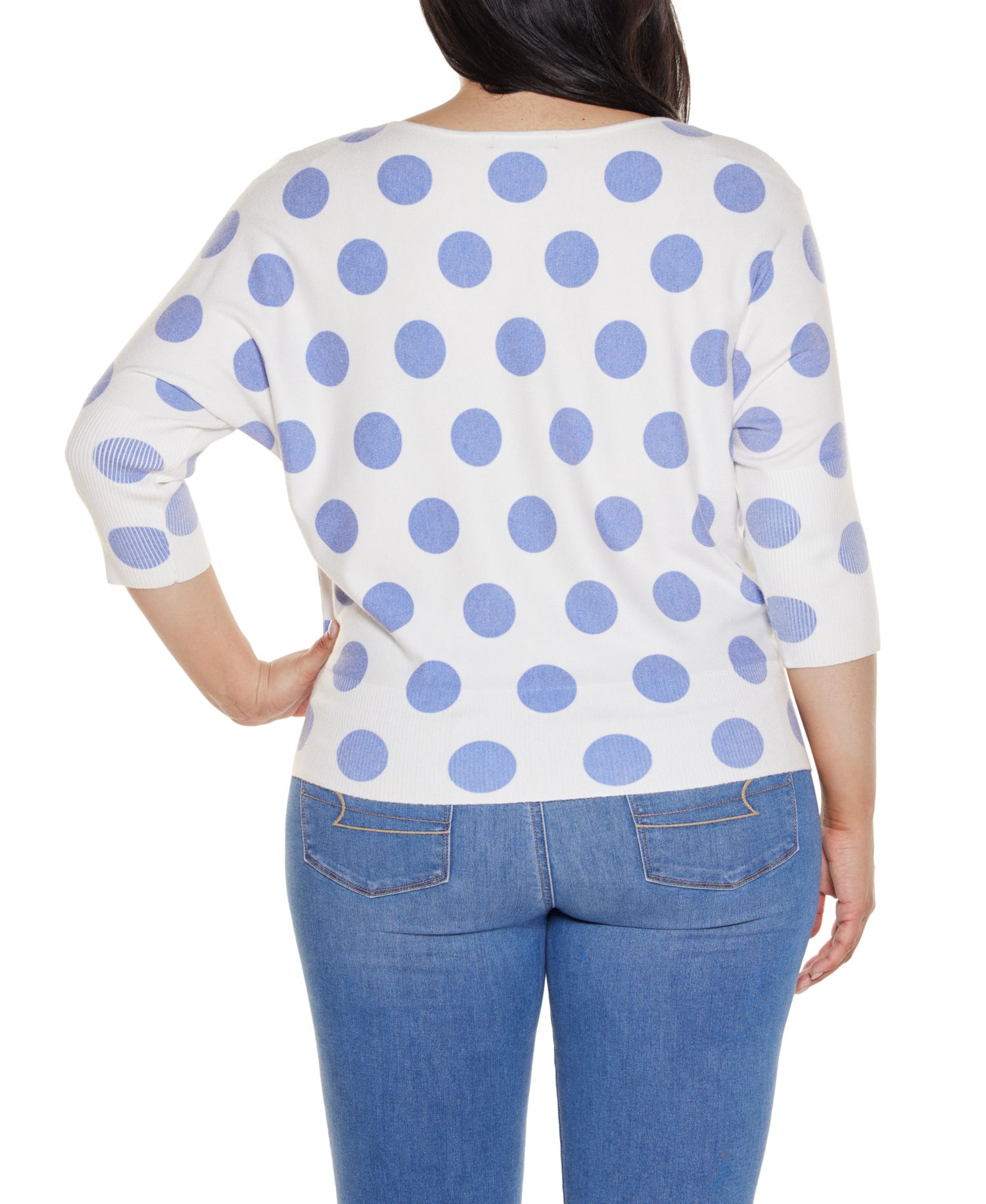 Plus Size Boatneck Dot-Pattern Sweater