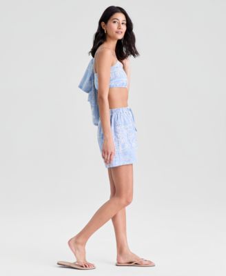 Women's Eyelet-Embroidered Patchwork Shorts
