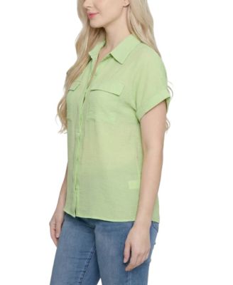 Petite Short-Sleeve Roll Cuff Blouse