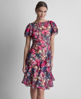 Women's Double Flutter Short-Sleeve Ruffle Hem Dress