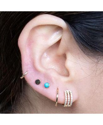 Solid 14k Yellow Gold 18G 3mm Simulated Turquoise Labret Cartilage Stud