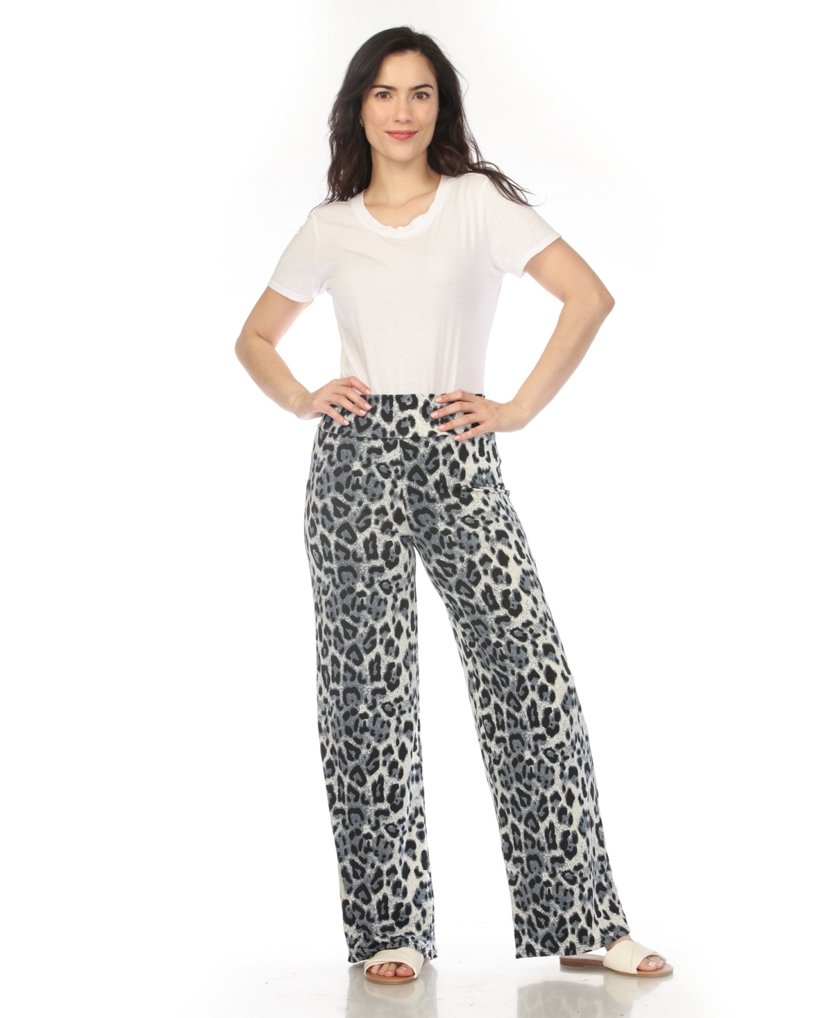 White Mark Women's High-Waist Floral Wide-Leg Pants