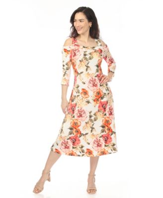 Women's Cold Shoulder 3/4 Sleeve Dress