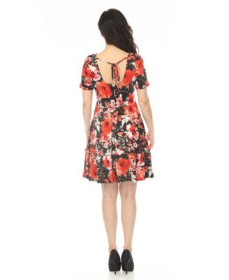 Women's Square Neck Short-Sleeve Floral Dress