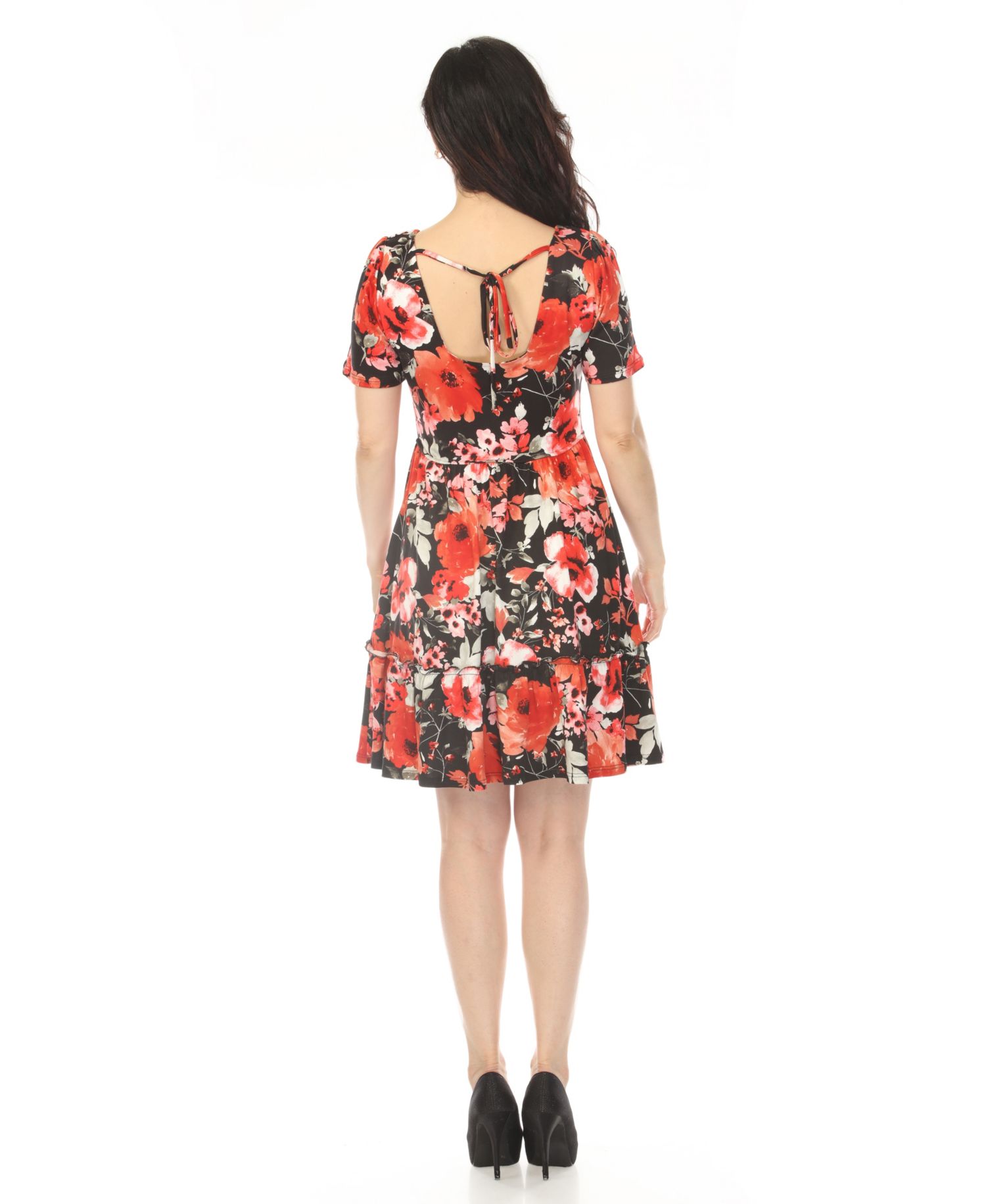Women's Square Neck Short-Sleeve Floral Dress