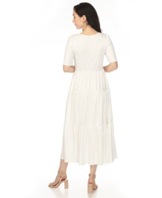 Women's Square Neck Short-Sleeve Tiered Dress