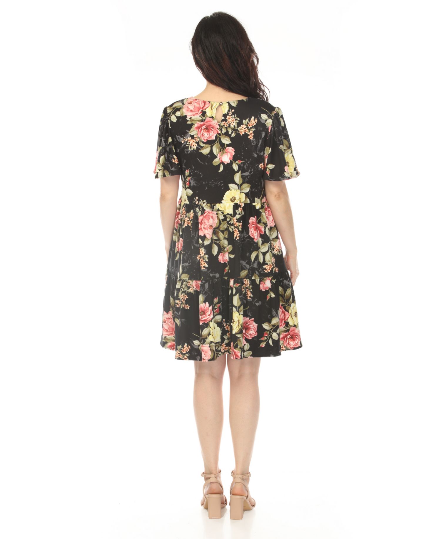 Plus Size V-Neck Tropical Flower Short-Sleeve Dress
