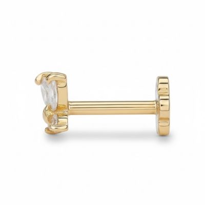 Solid 14k Yellow Gold Marquise Cubic Zirconia Butterfly Cartilage Labret Flat-back Piercing