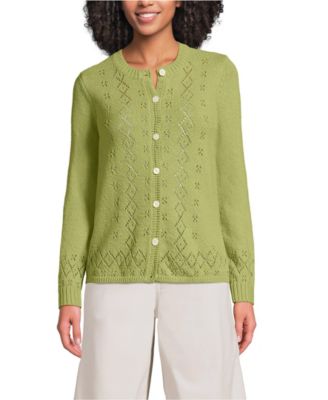 Women's Pointelle Crew Neck Cardigan Sweater