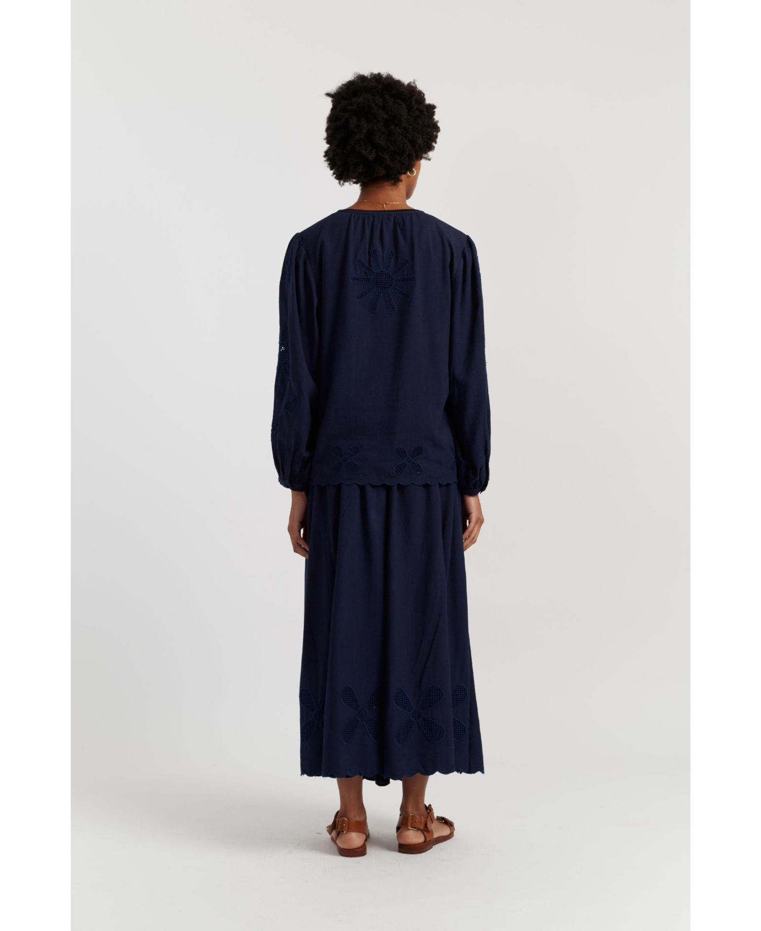 Women's Linen-Blend Broderie Skirt