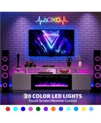 70" Fireplace TV Stand with 36" Electric Fireplace Heater, 12 Flame and 7 LED Color Modes, High-Gloss Entertainment Center with 2-Tier Storage