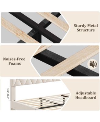 King Upholstered Platform Bed Frame with Adjustable Headboard, Heavy-Duty Wooden Slats, Noise Free, No Box Spring Needed