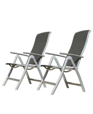 Patio Folding Chairs Set of 2, Aluminium Frame Outdoor Reclining Patio Chairs Textilene Fabric Seat, Dark Gray