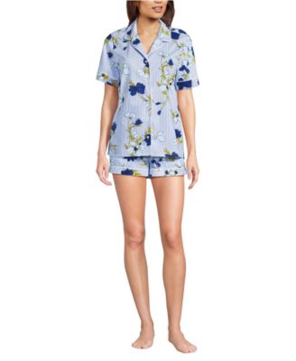 Women's Cotton Poplin 2 Piece Pajama Set - Short Sleeve Top and Shorts