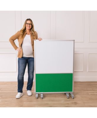 Mobile Dry-Erase and Flannel Split Room Divider, 3-Panel
