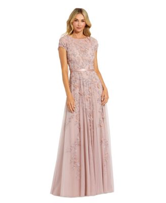 Petite Floral Embellished Cap Sleeve Gown