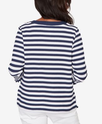 Women's Port Side Pique Stripe Button Detail Top