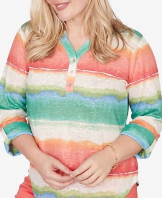 Women's Resort Living Biadere Tie Dye Stripe Henley Top