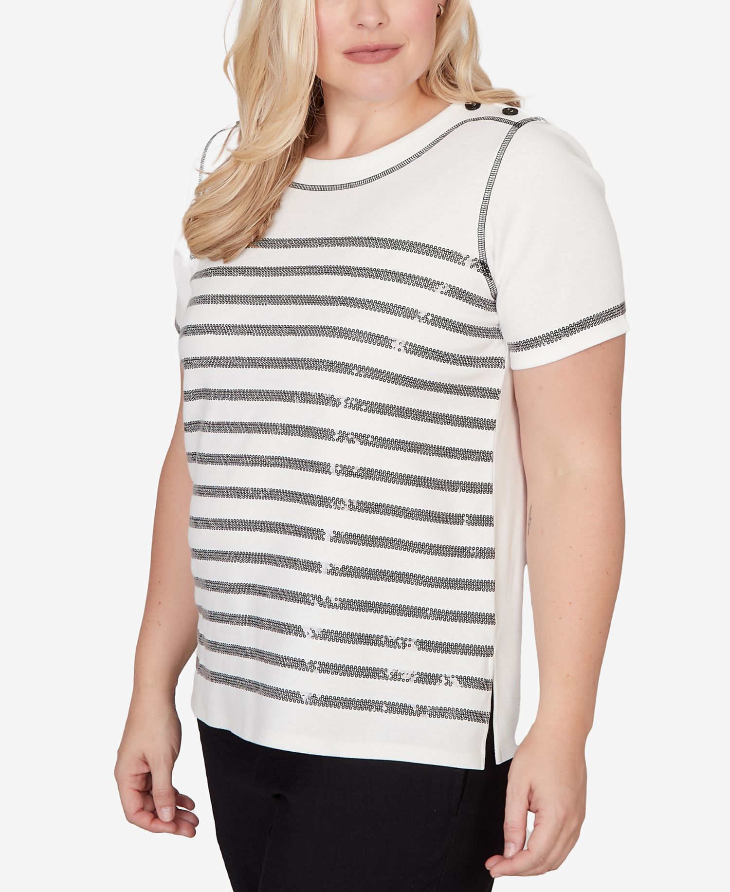 Women's Crowd Pleaser Biadere Sequin Stripes Top