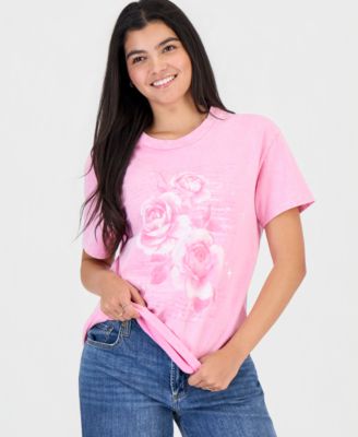 Juniors' Rose Graphic Print Cotton T-Shirt