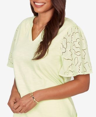 Petite Eyelet Sleeve Cotton Jersey Top