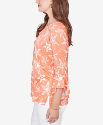 Petite Starfish Puff Print Flutter Sleeve Top