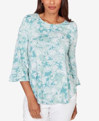 Petite Floral Puff Print Ruffle Knit Top